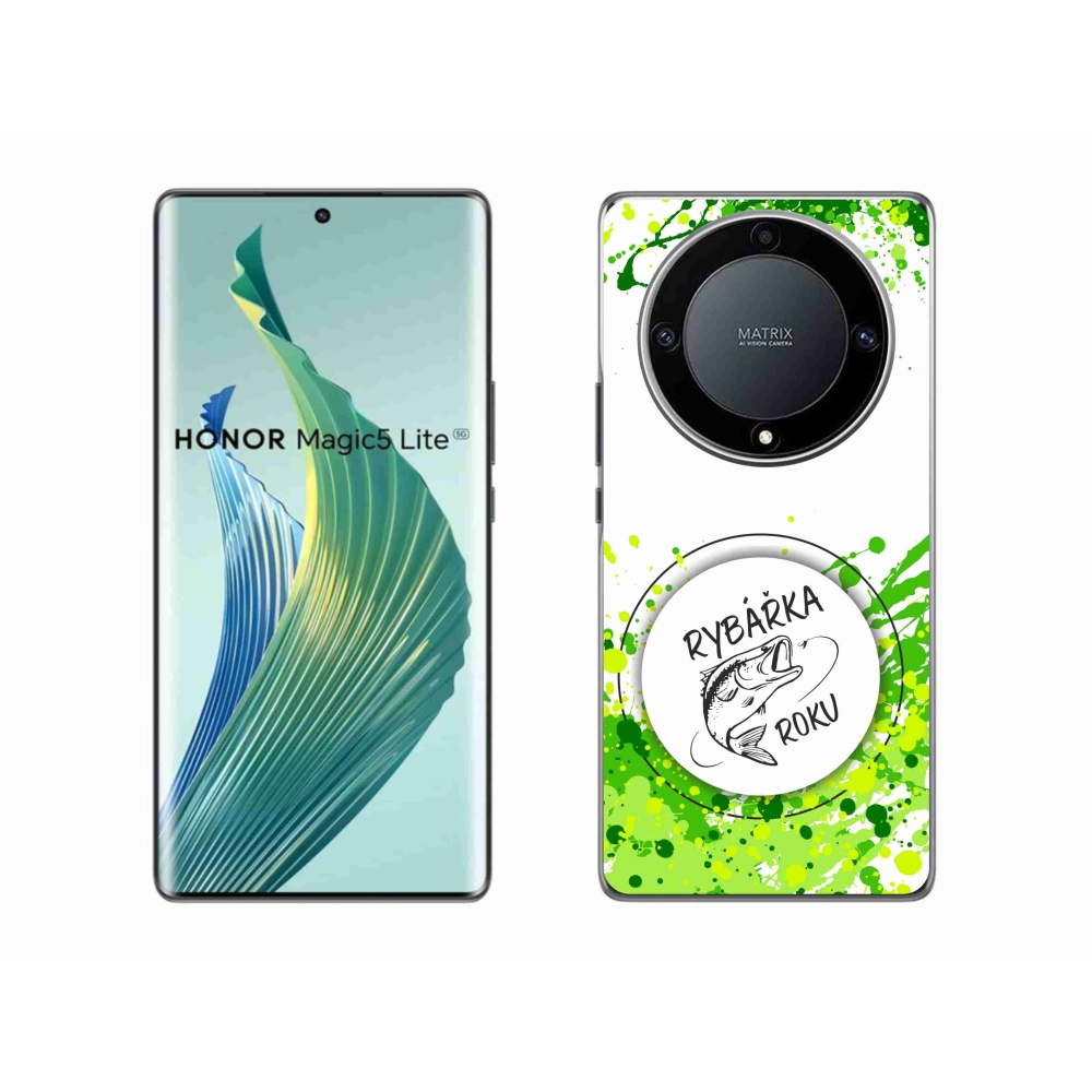 Gél borító mmCase a Honor Magic 5 Lite 5G-n - az év horgásza fehér háttérrel