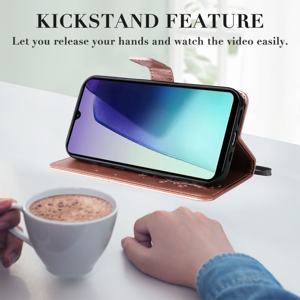 Nagy pillangó könyv tok Xiaomi Redmi 14C/Poco C75-hez - rózsaarany