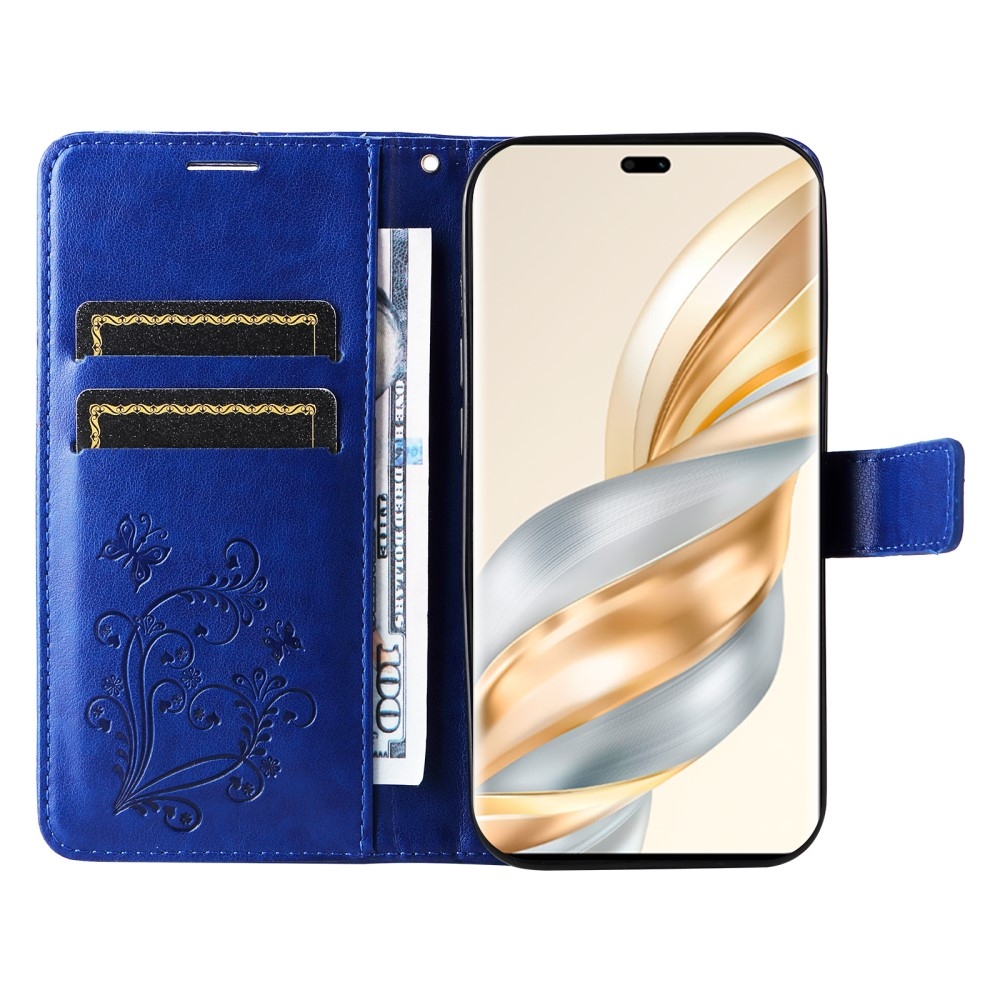 Nagy pillangó könyv tok a Honor Magic 7 Lite 5G számára - kék