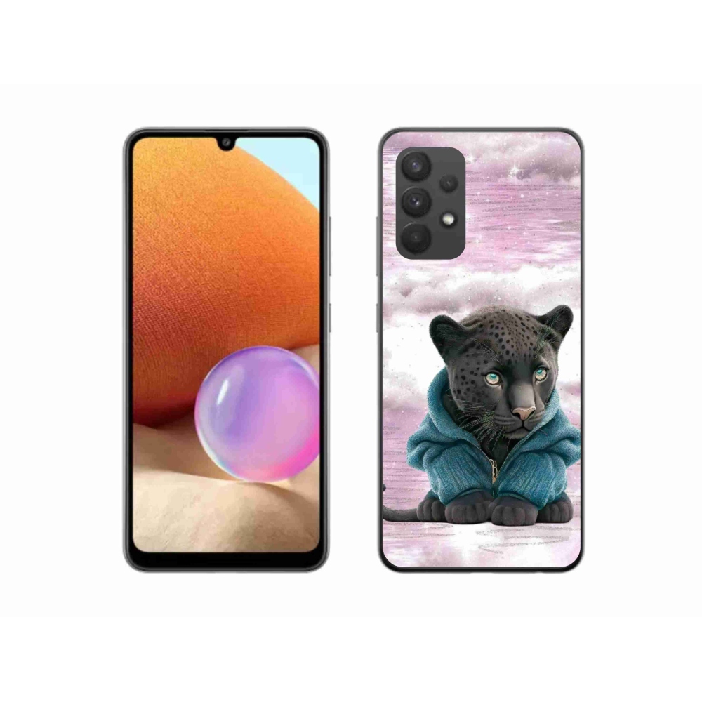 Zselés borítás mmCase Samsung Galaxy A32 4G - fekete párduc pulóverben