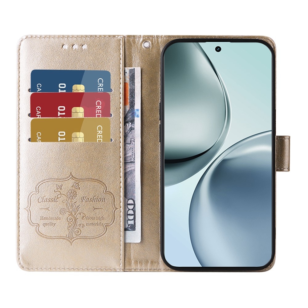 Virágos könyvtáska a Realme 14 Pro+ 5G számára - arany színben