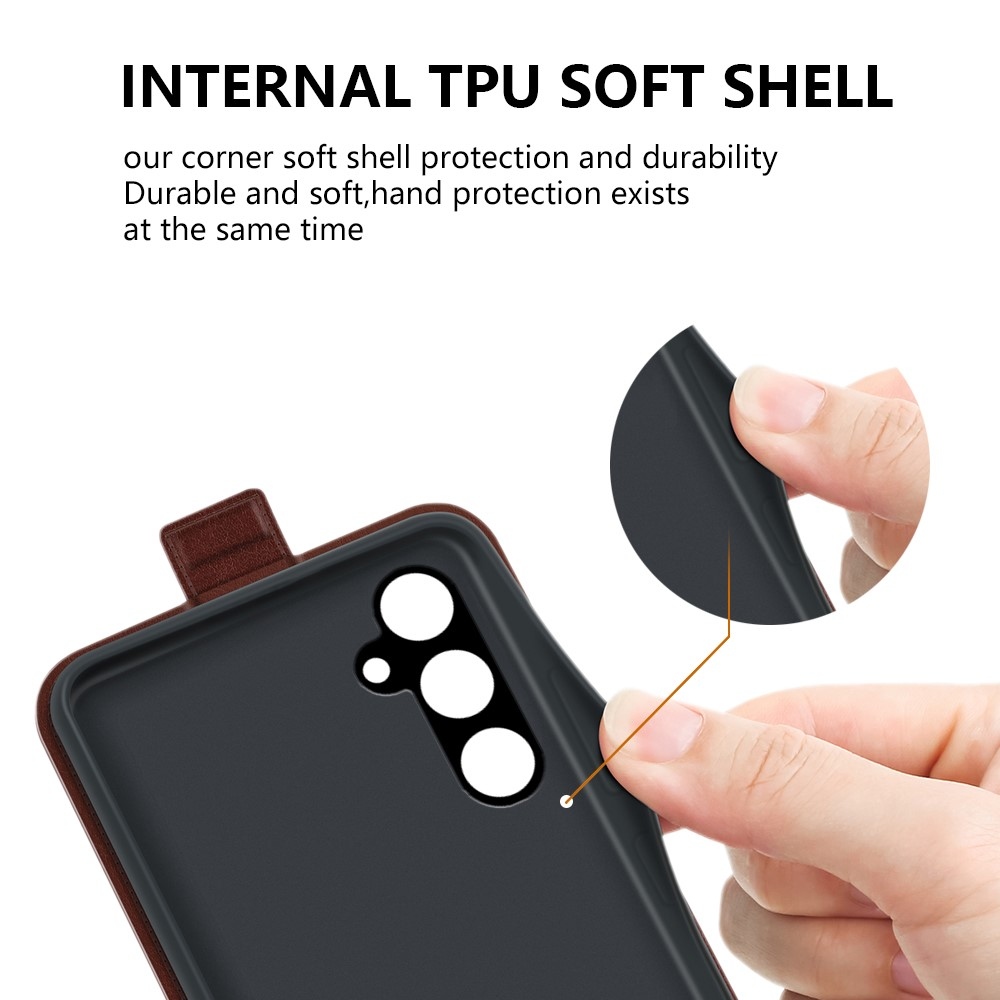 Függőleges könyvtáska Samsung Galaxy A15 4G/5G készülékhez - barna színű