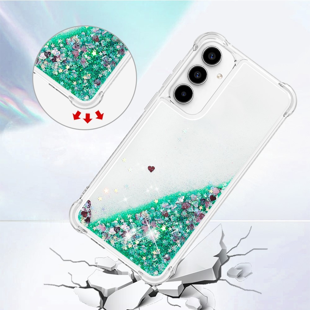 Glitter zselés homokóra tok Samsung Galaxy A35 5G - zöld/szív