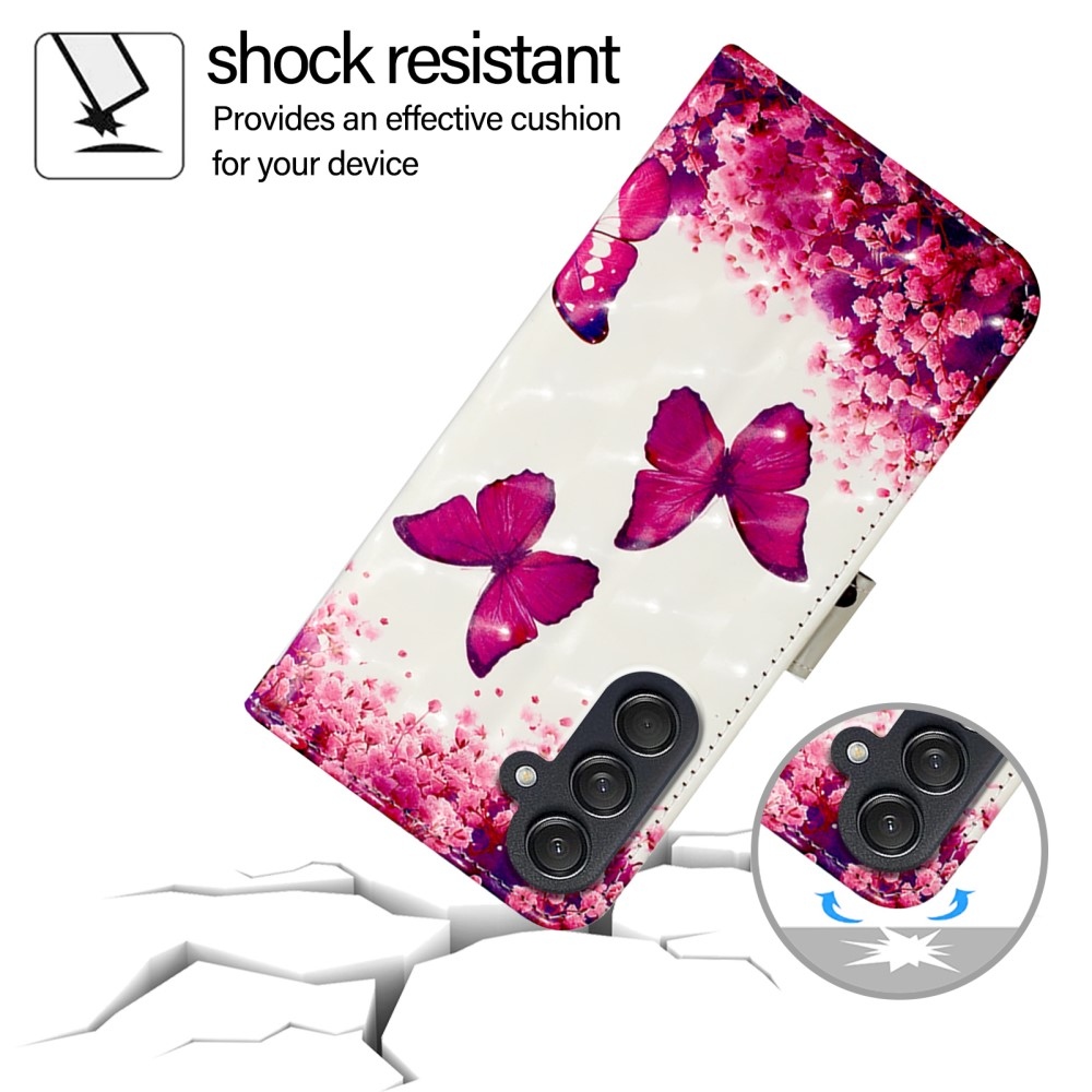 Patte könyv tok Samsung Galaxy M55 5G - rózsaszín pillangókhoz