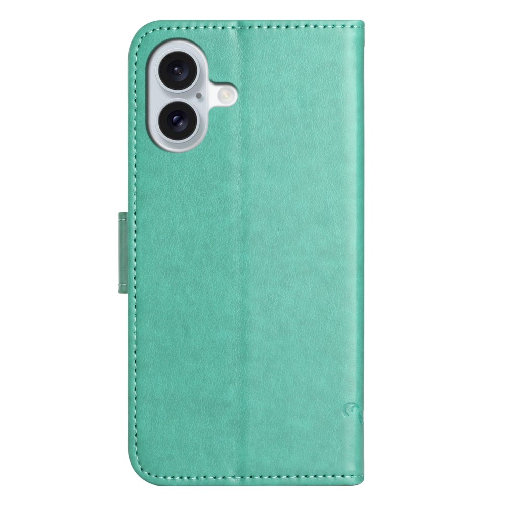 Virágos könyvtáska iPhone 16 Plus készülékhez - teal színű