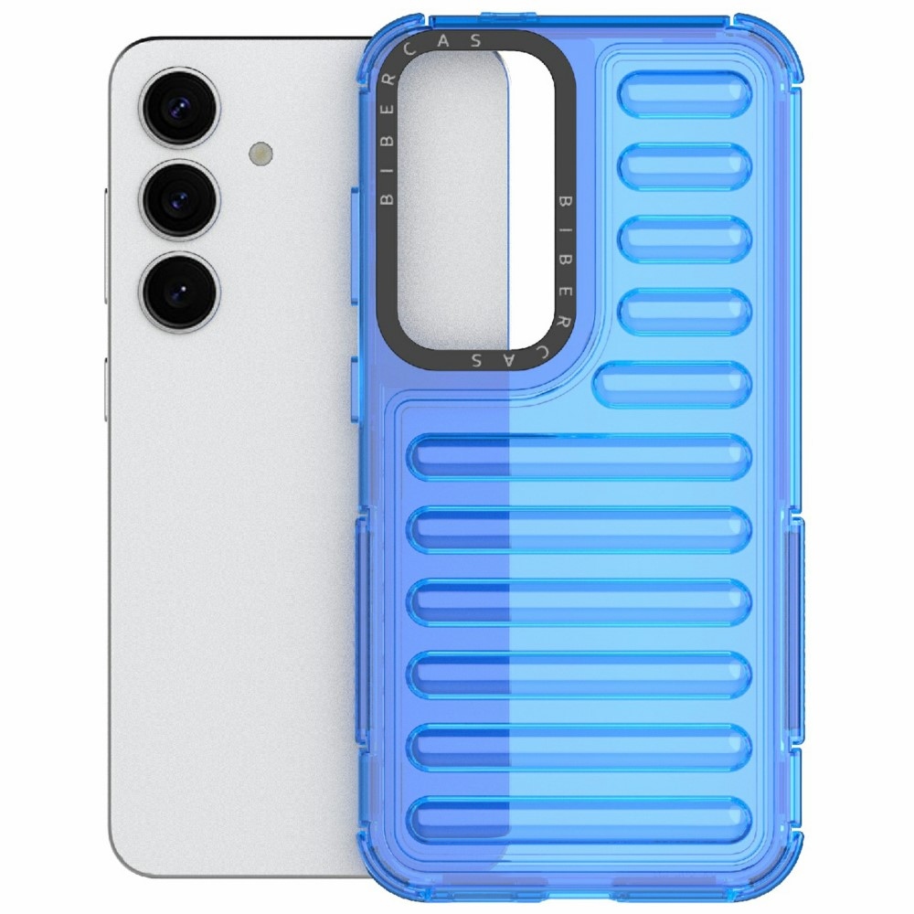 Csíkos tartós borító Samsung Galaxy S25 készülékhez - kék