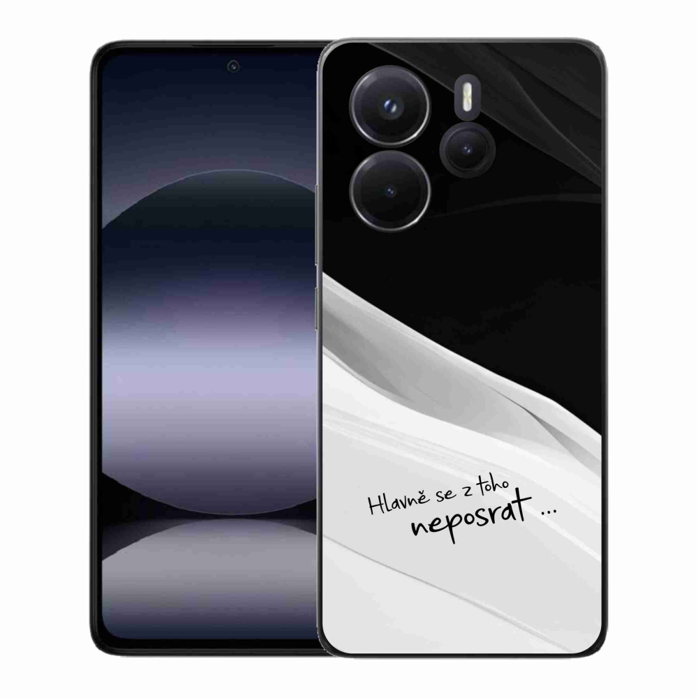 Gél borító mmCase a Xiaomi Redmi Note 14-hez - vicces szöveg 13 fehér és fekete háttérrel