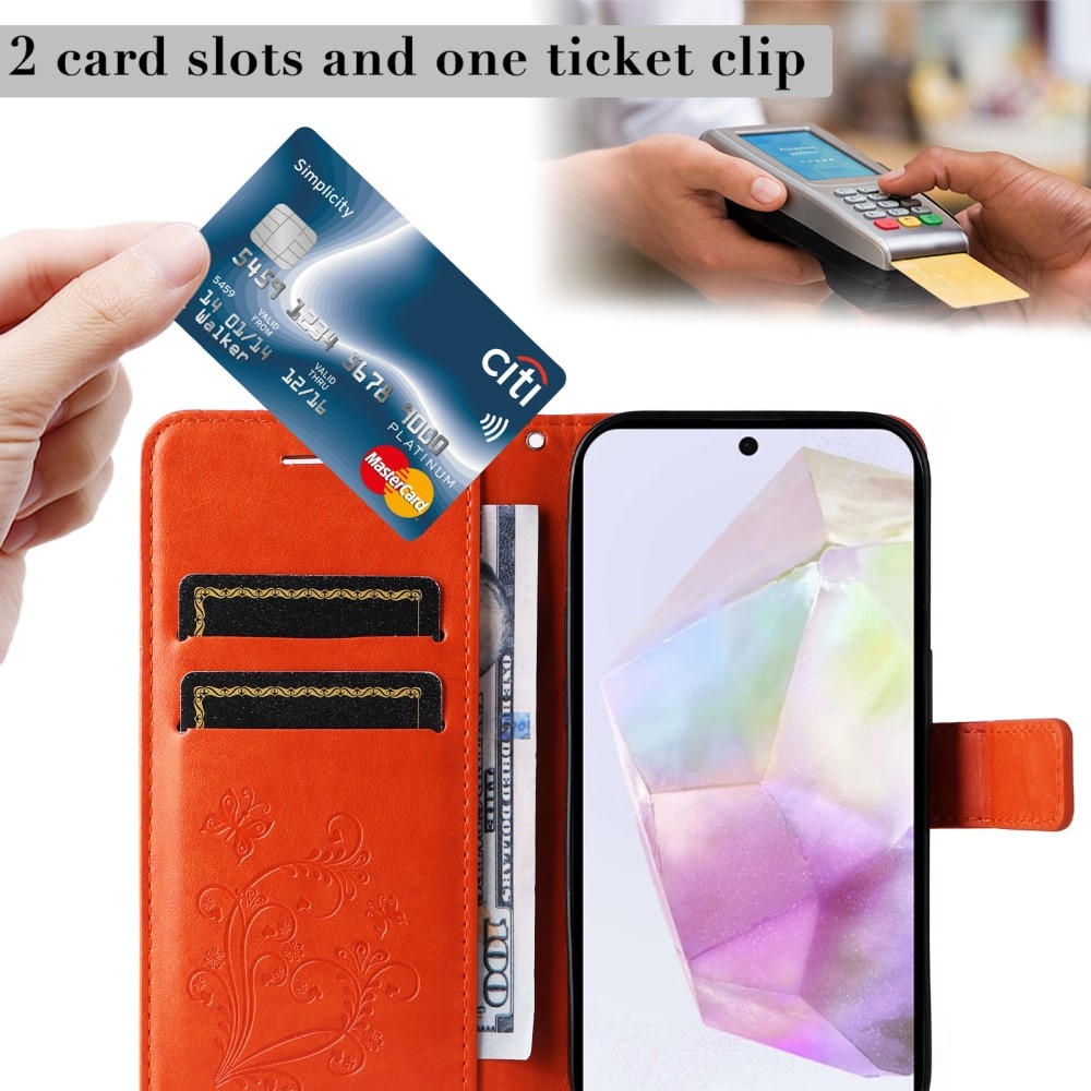 Nagy pillangó könyv tok Samsung Galaxy A36 5G - narancssárga