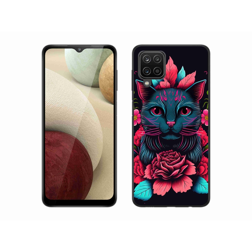 Zselés borító mmCase Samsung Galaxy M12 - virágok és macska