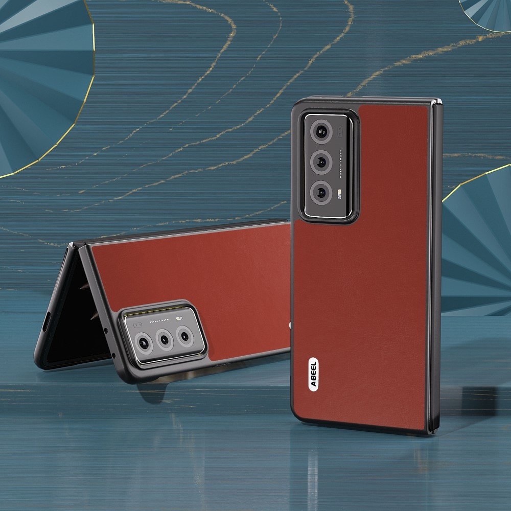 ABEEL műanyag tok műbőrrel a Honor Magic V2 készülékhez - piros