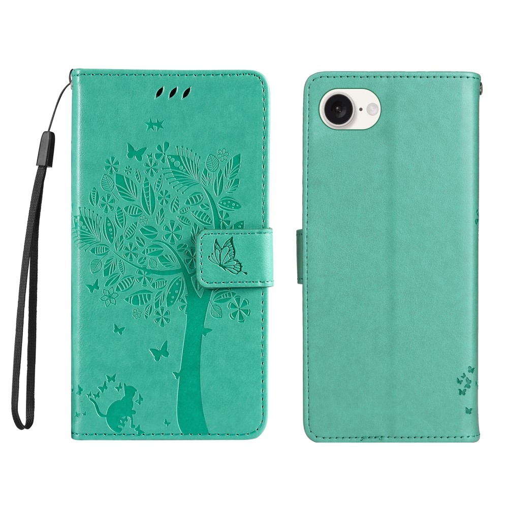 Fák könyvtáska iPhone 16e készülékhez - kékeszöld színű