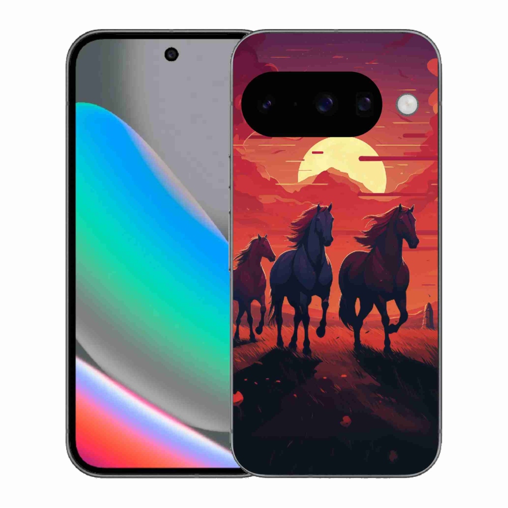 Gél borítás mmCase a Google Pixel 10 számára - lovak és naplemente