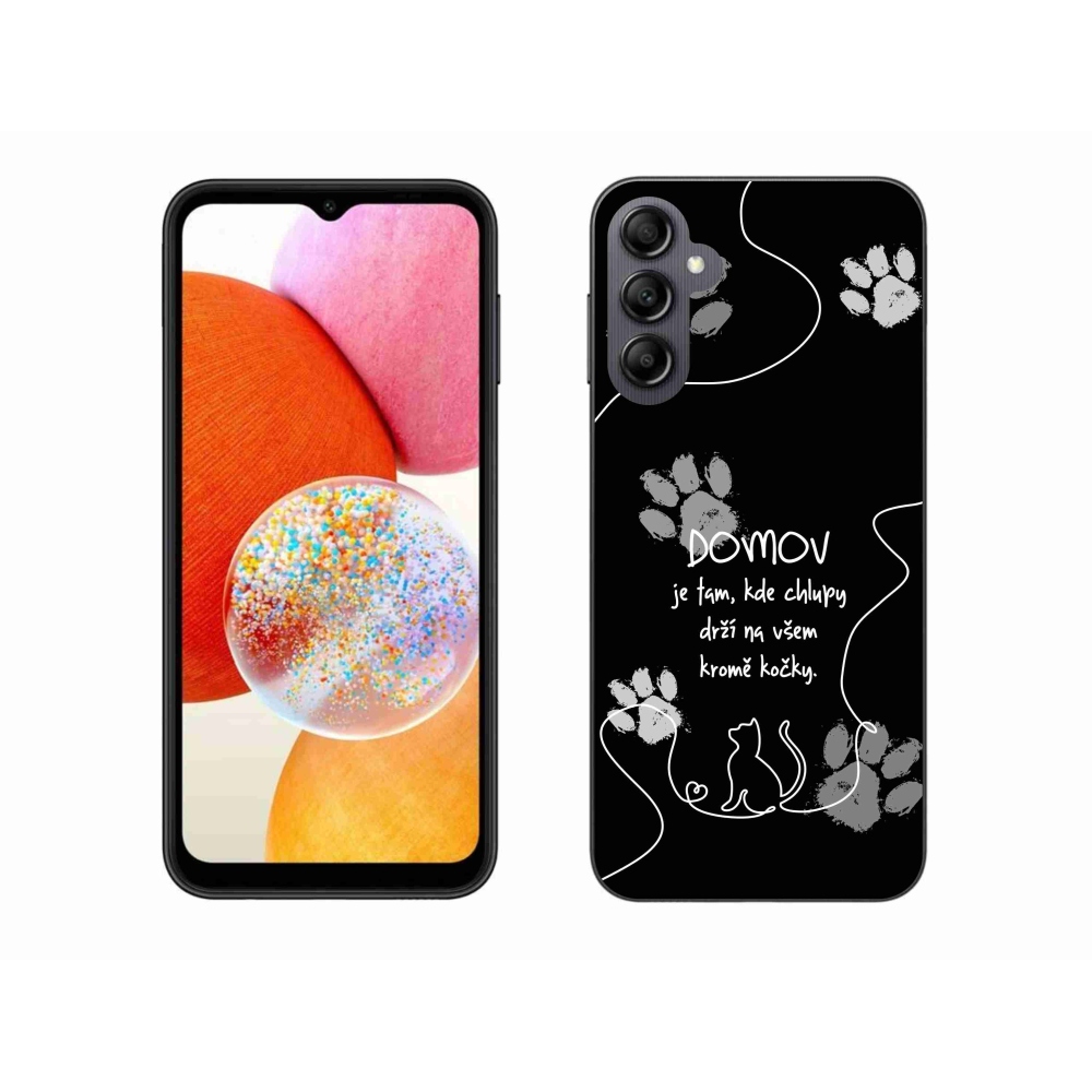 Gél borítás mmCase Samsung Galaxy A14 4G/5G készülékhez - macska motívum fekete háttérrel