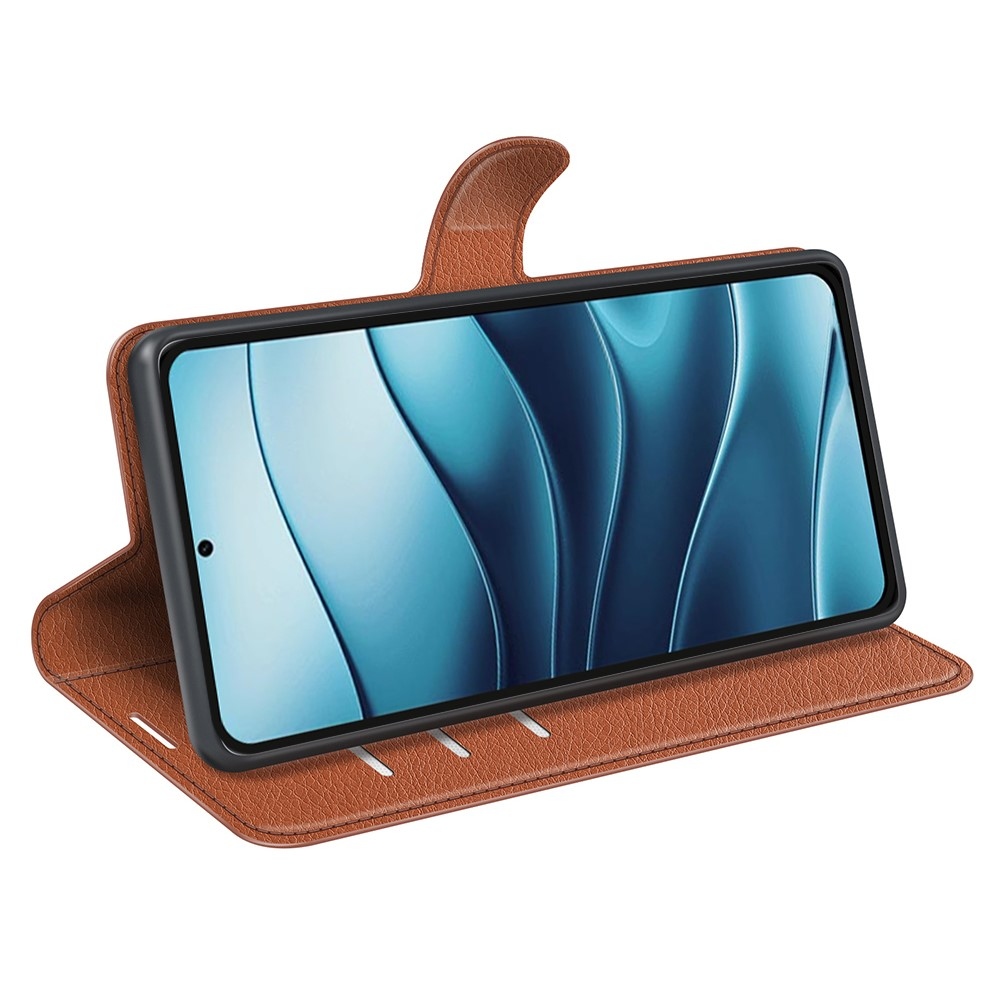 Litchi könyv tok a Xiaomi Redmi Note 14 5G-hez - barna