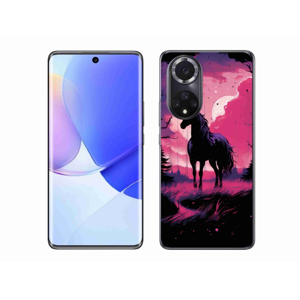 Gél borítás mmCase a Huawei Nova 9-hez - fekete rajzfilm ló 1