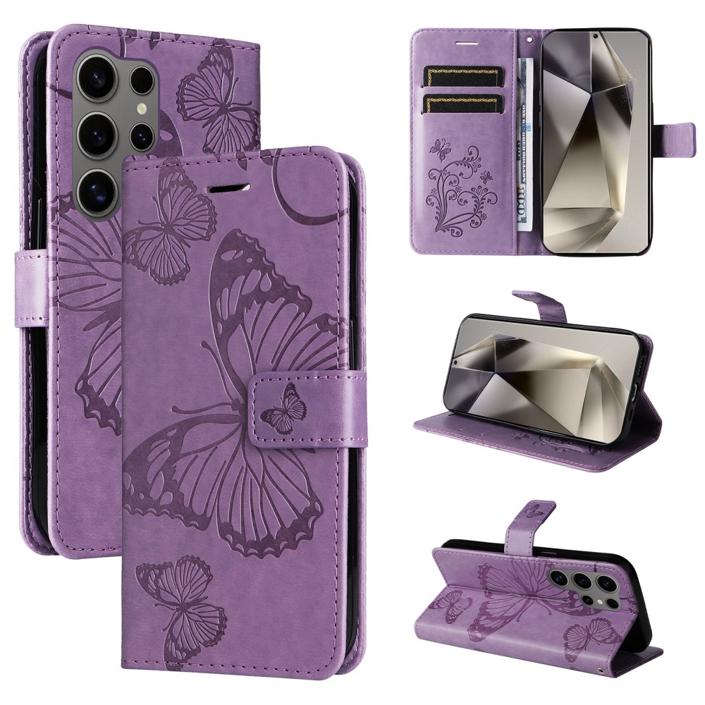 Nagy pillangó könyv tok Samsung Galaxy S25 Ultra készülékhez - lila
