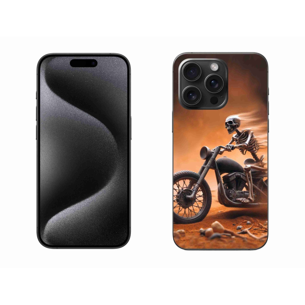 Zselés borítás mmCase iPhone 15 Pro Max készülékhez - csontváz egy motorkerékpáron