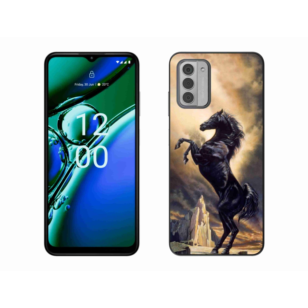 Zselés borítás mmCase a Nokia G42 készülékhez - fekete rajzfilm ló