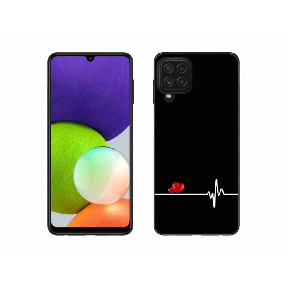 Gél borító mmCase Samsung Galaxy A22 4G - szív és szívverés fekete háttérrel