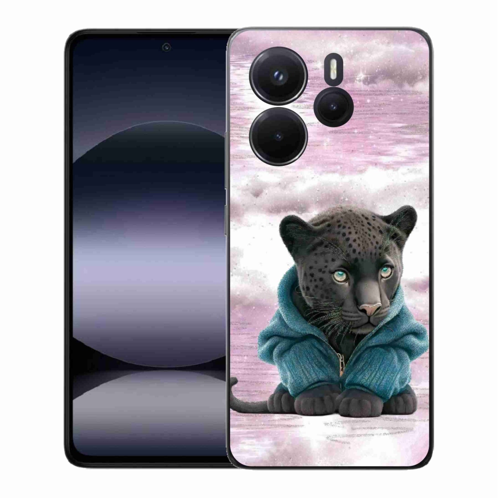 Gél borítás mmCase a Xiaomi Redmi Note 14-hez - fekete párduc pulóverben