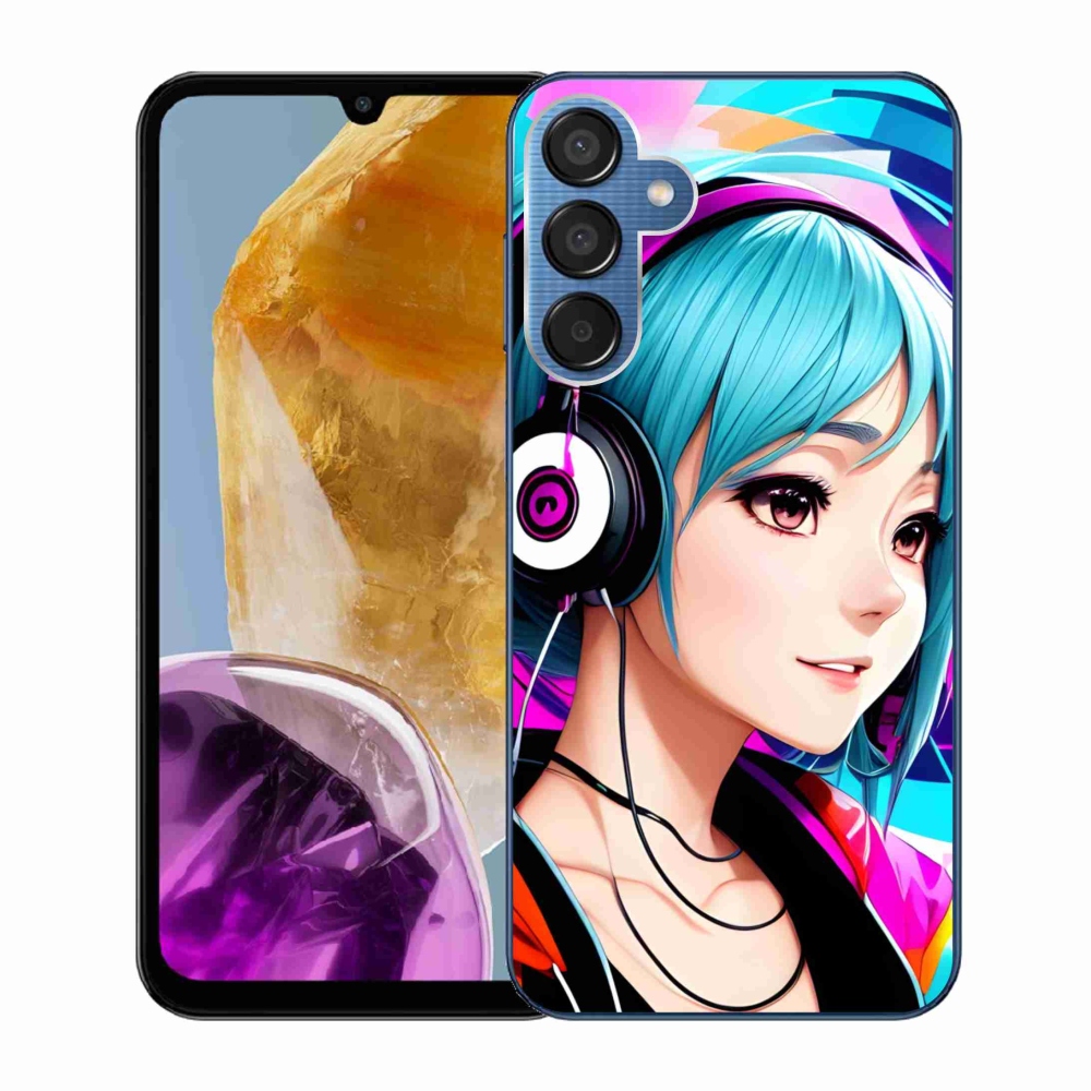 Zselés borítás mmCase Samsung Galaxy M15 5G - lány fejhallgatóval