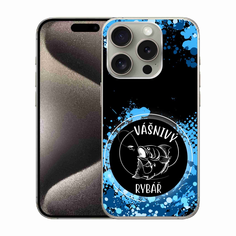 Gél borítás mmCase iPhone 15 Pro készülékhez - szenvedélyes halász fekete háttérrel