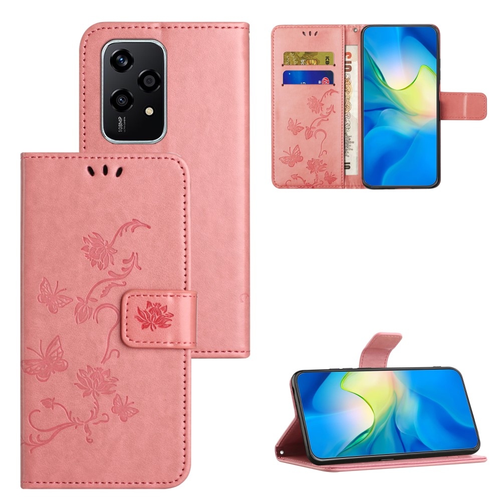 Virágos könyvtáska a Honor 200 Lite 5G-hez - rózsaszín