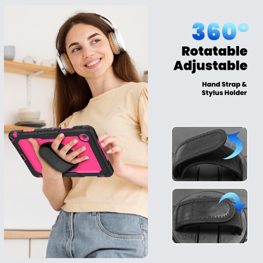 Strap Tartós borító kéztartóval és vállpánttal Lenovo Tab 10.1 (2025) - Fekete/rózsaszín