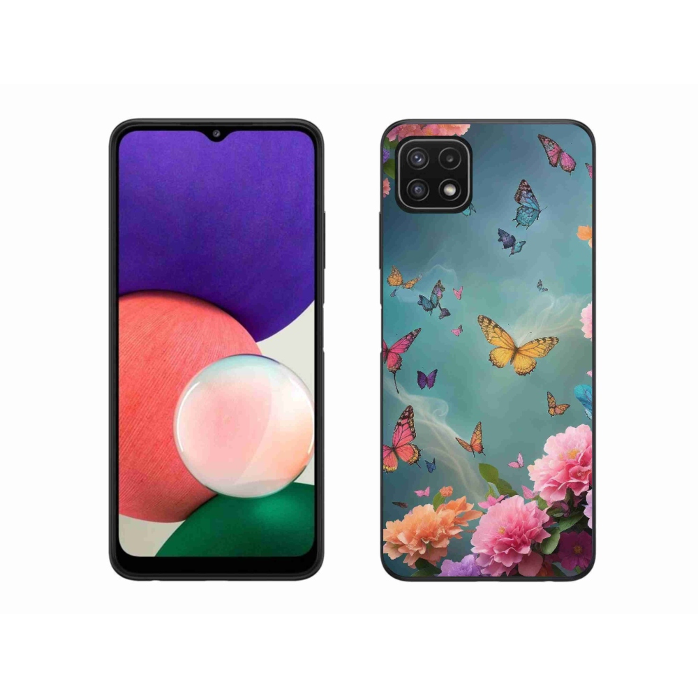 Gél borító mmCase Samsung Galaxy A22 5G - színes virágok és pillangók - Samsung Galaxy A22 5G számára