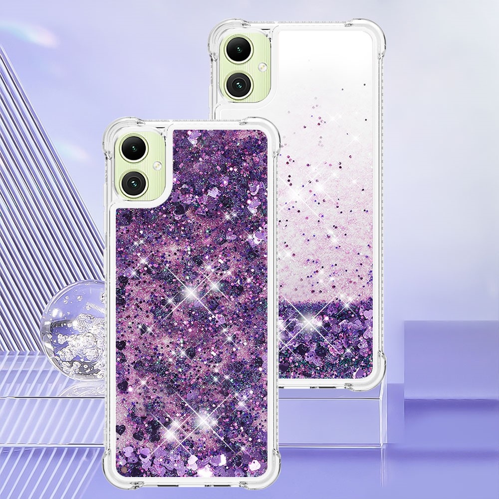 Glitter homokóra zselés tok Samsung Galaxy A06 4G - sötétlila/szívek