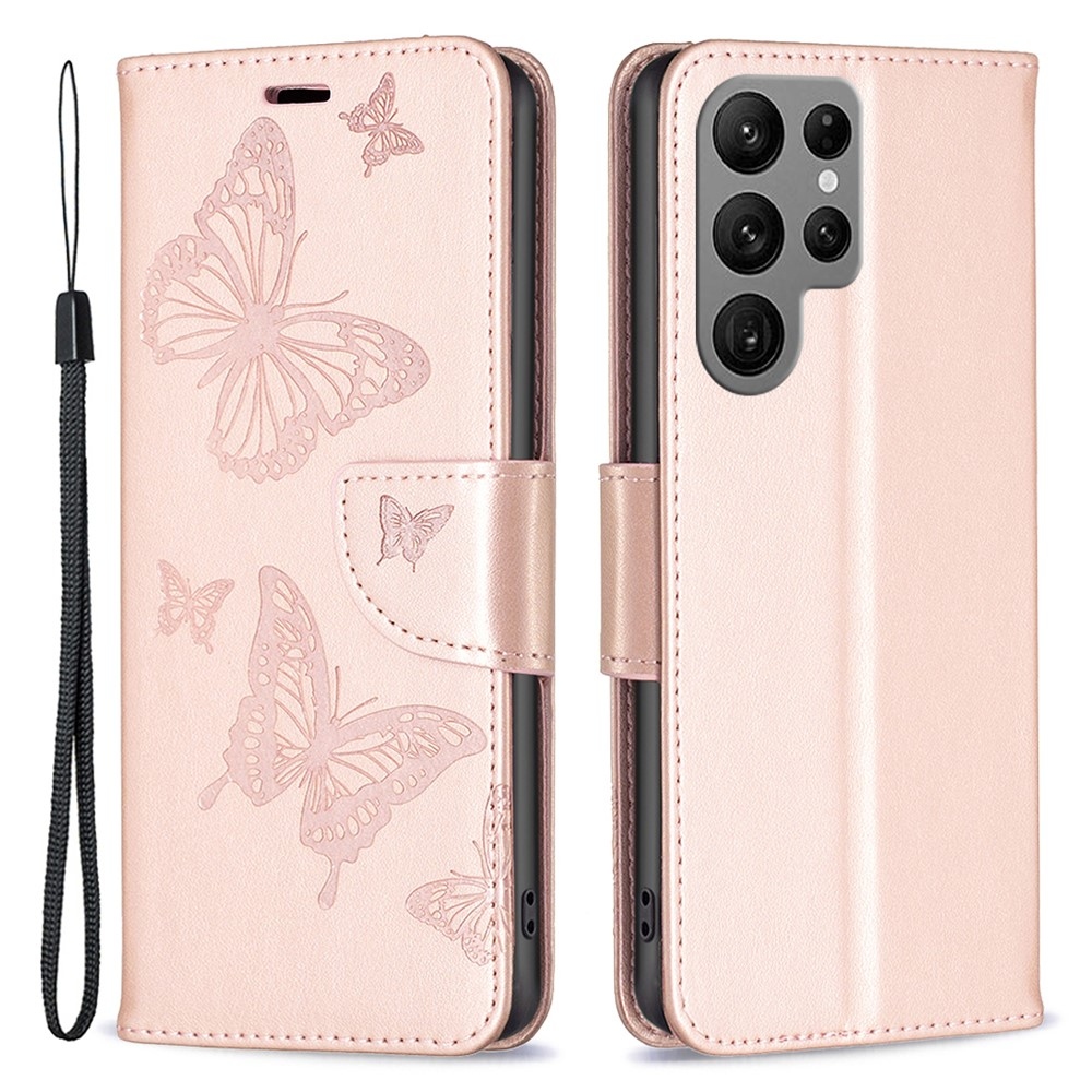 Pillangó könyv tok Samsung Galaxy S24 Ultra készülékhez - rózsaarany