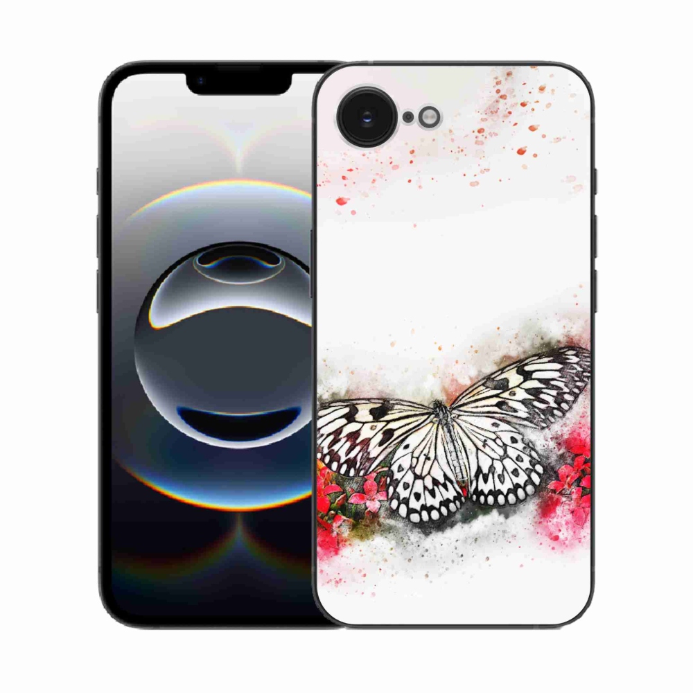 Zselés borítás mmCase iPhone 16e készülékhez - fekete-fehér pillangó
