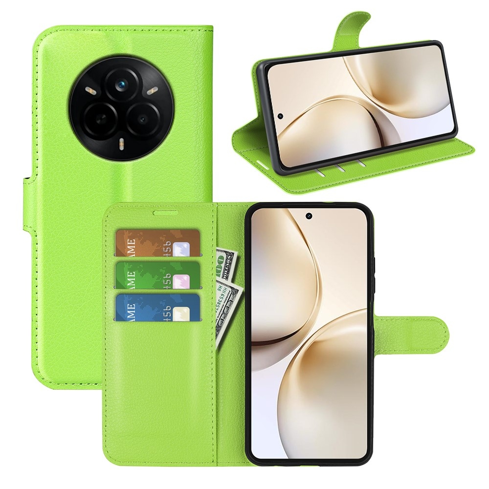 Litchi könyvtáska a Realme 14 Pro+ 5G készülékhez - zöld