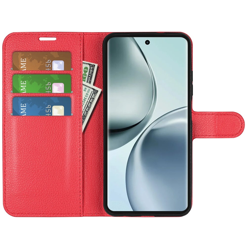 Litchi könyvtáska a Realme 14 Pro 5G készülékhez - piros