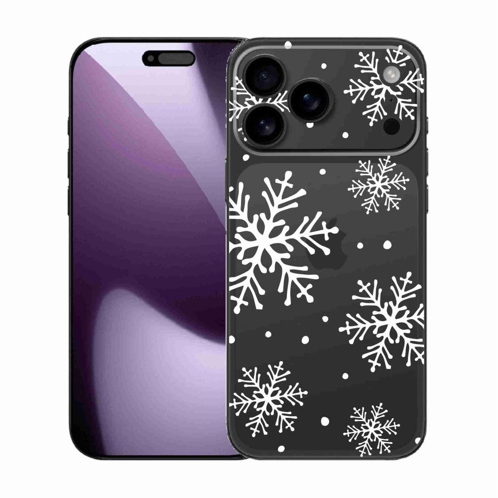 Gél borítás mmCase iPhone 17 Pro Max készülékhez - fehér hópelyhek átlátszó háttéren