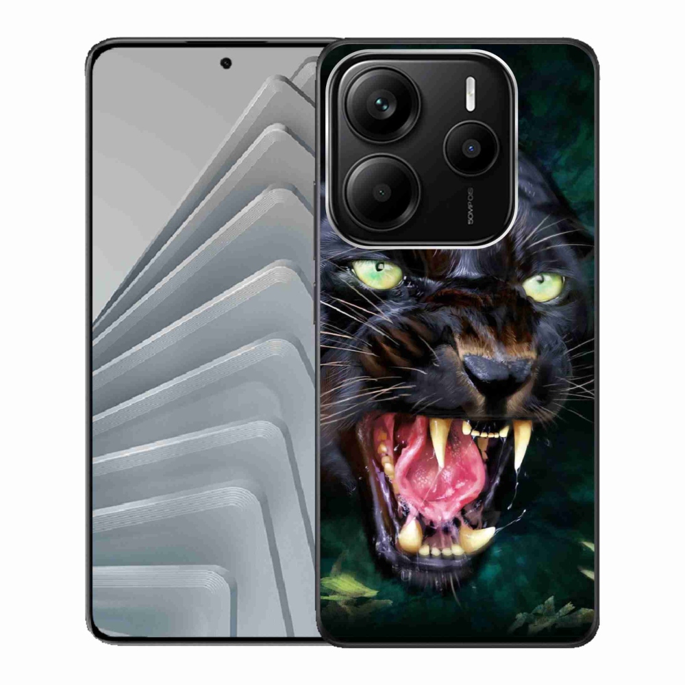 Gél borítás mmCase a Xiaomi Redmi Note 14 5G-hez - dühös fekete párduc