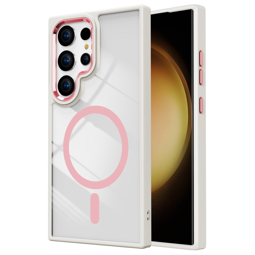 Átlátszó zselés tok fix hátlappal és MagSafe funkcióval Samsung Galaxy S24 Ultra készülékhez - fehér-rózsaszín