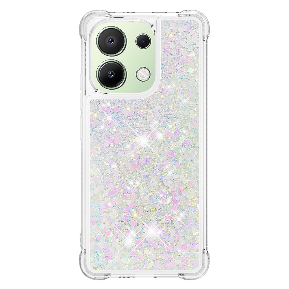 Glitter zselés homokóra tok Xiaomi Redmi Note 13-hoz - rózsaszín/ezüst/szív