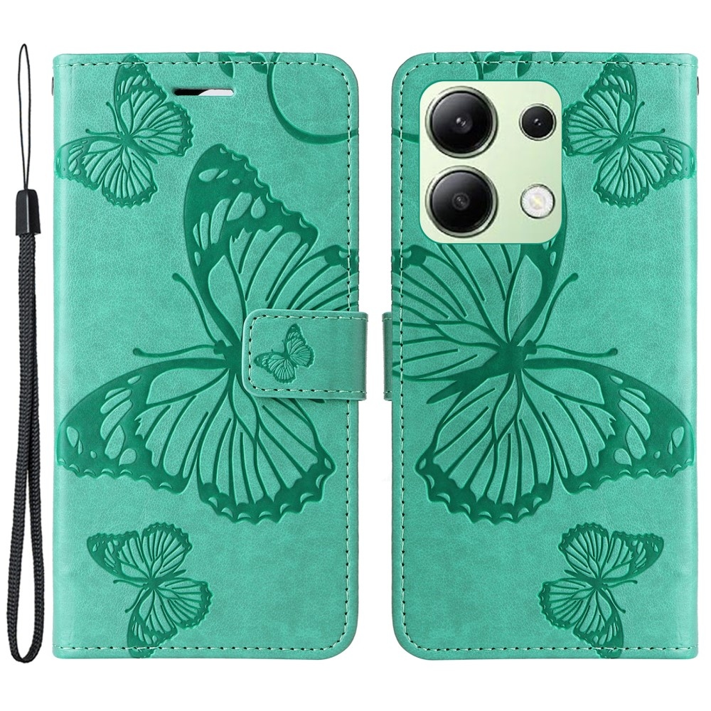 Nagy pillangó könyv tok a Xiaomi Redmi Note 13-hoz - teal színű