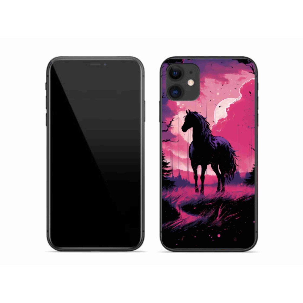 Zselés borítás mmCase iPhone 11 készülékhez - fekete rajzfilm ló 1