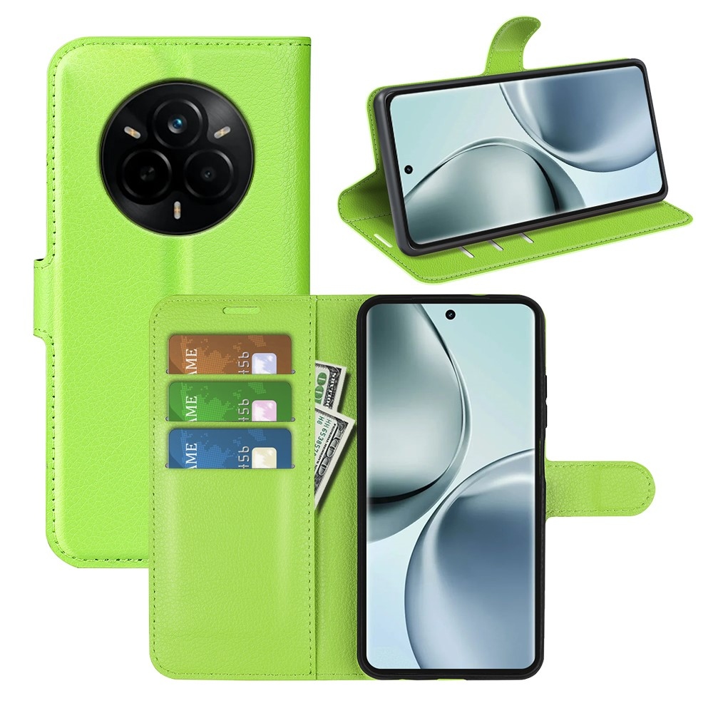 Litchi könyvtáska a Realme 14 Pro 5G készülékhez - zöld