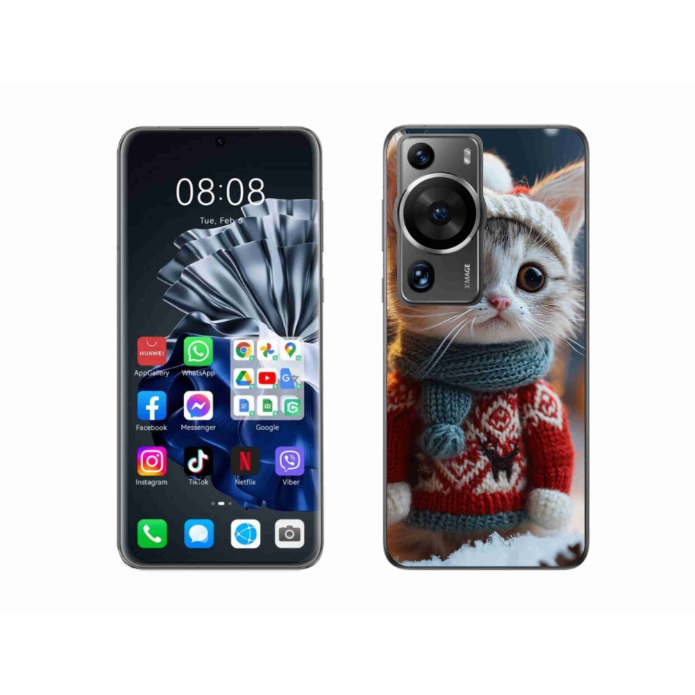 Gél borítás mmCase a Huawei P60 Pro számára - cica pulóverben