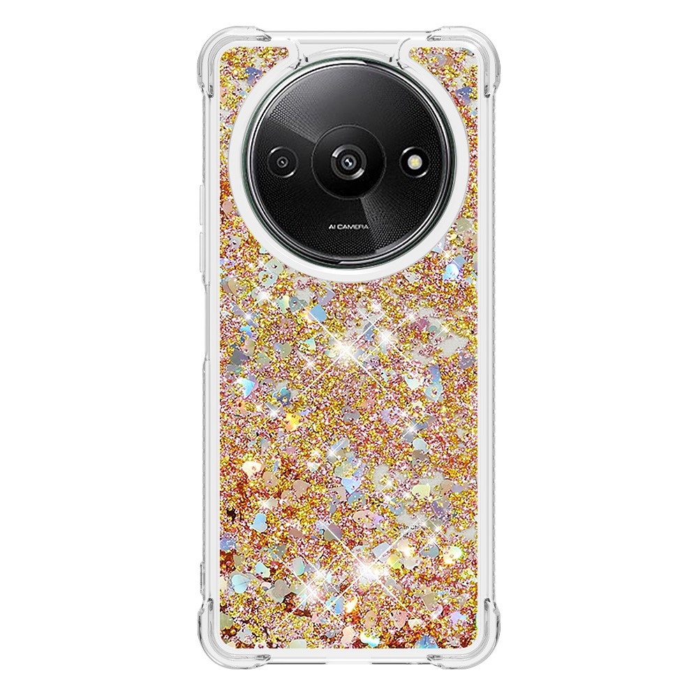 Glitter zselés homokóra tok Xiaomi Redmi A3-hoz - arany/szív