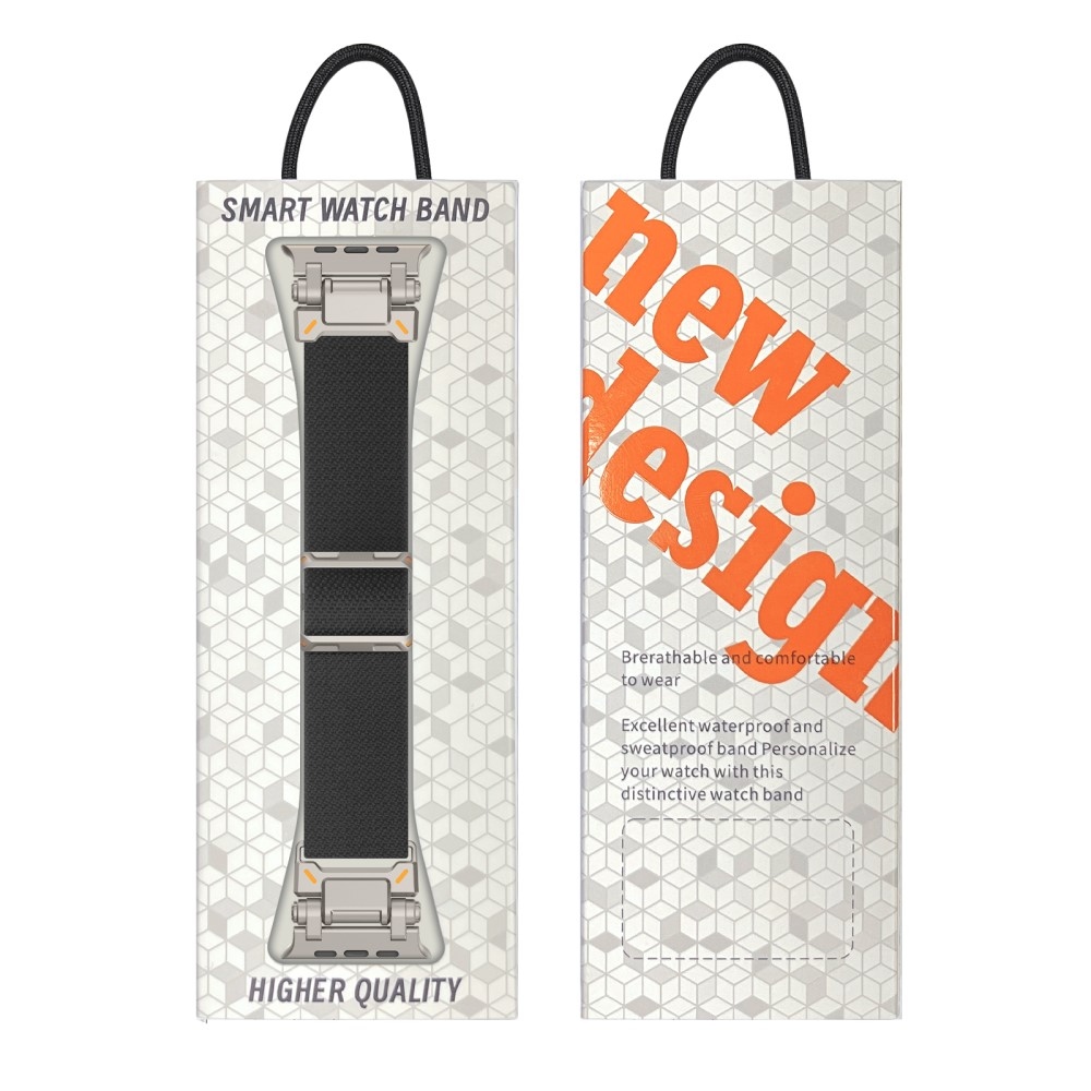 Fém nejlon szíj Apple Watch Ultra/Ultra 2 49mm/SE/SE 2022/2023 44mm/10 46mm/9/8/7 45mm/6/5/4 44mm/3/2/1 42 mm-es Apple Watch Ultra/Ultra 2 órához - fekete színben