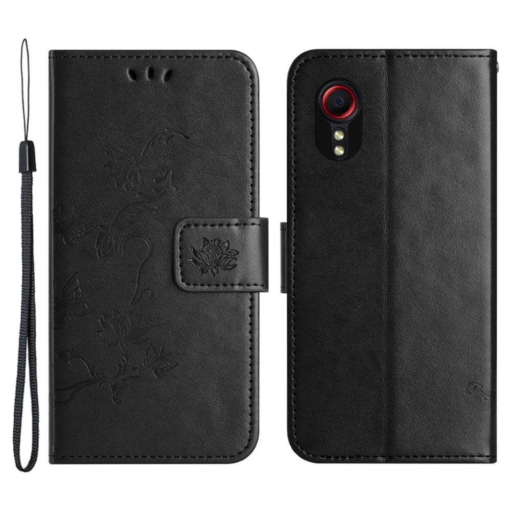 Virágos könyvtáska Samsung Galaxy Xcover 7 készülékhez - fekete