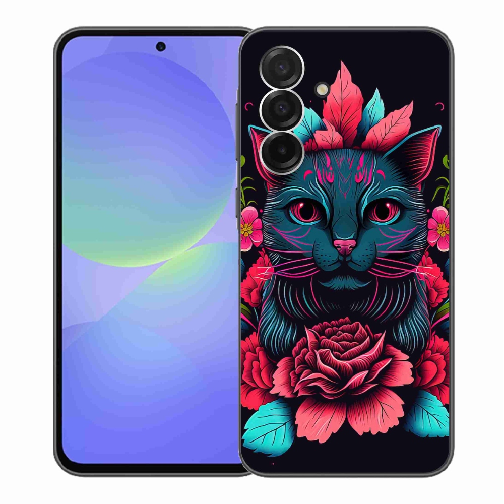 Gél borítás mmCase Samsung Galaxy A36 5G - virágok és macska