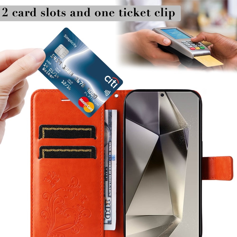 Nagy pillangó könyv tok Samsung Galaxy S25 Ultra készülékhez - narancssárga