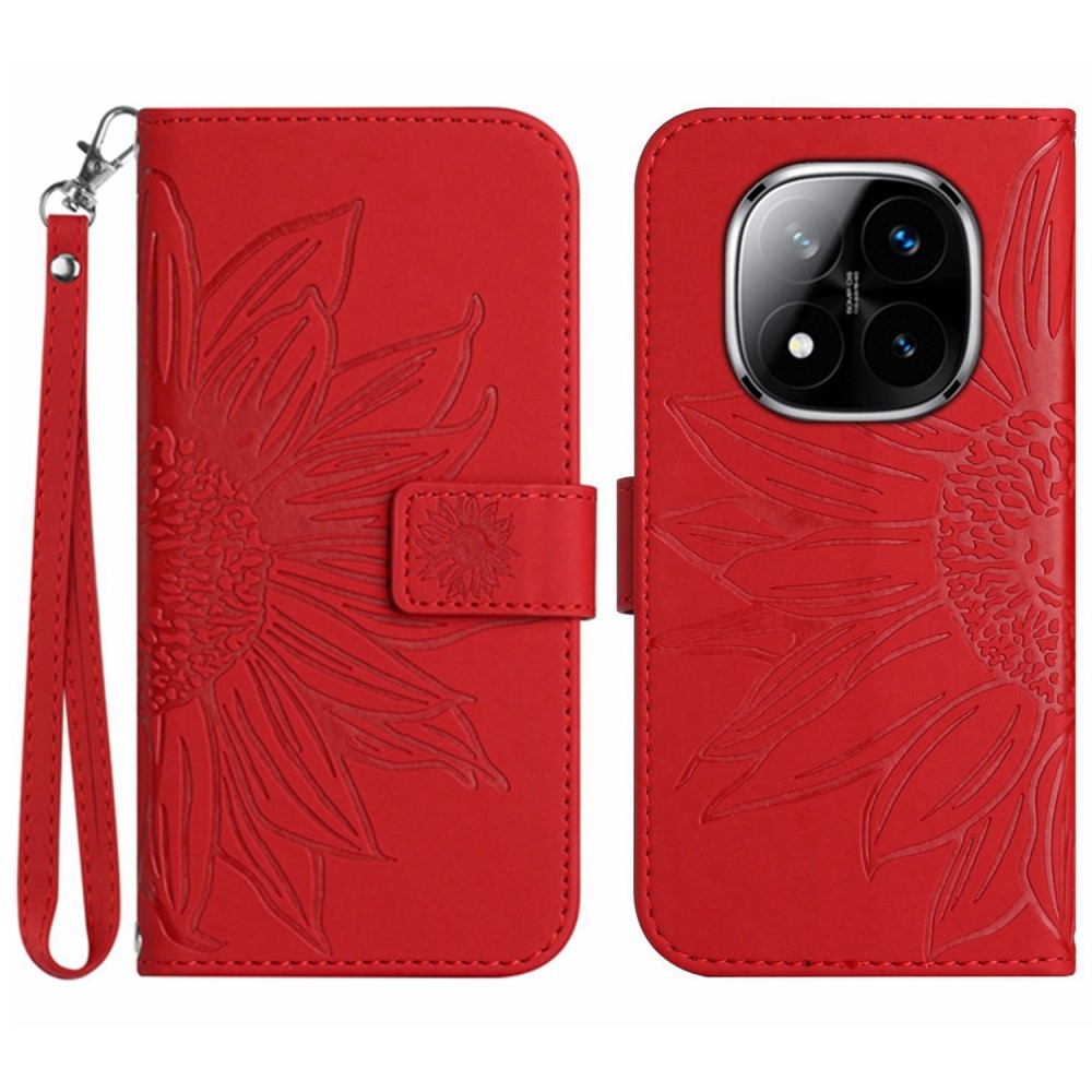 Napraforgó könyv tok Xiaomi Redmi Note 14 Pro-hoz - piros