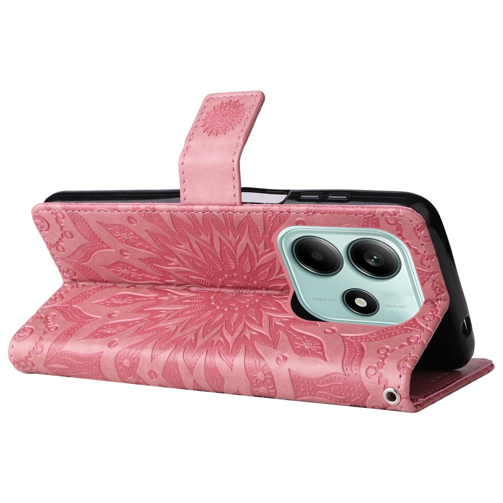 Napraforgó könyv tok a Xiaomi Redmi Note 14 5G-hez - rózsaszínű