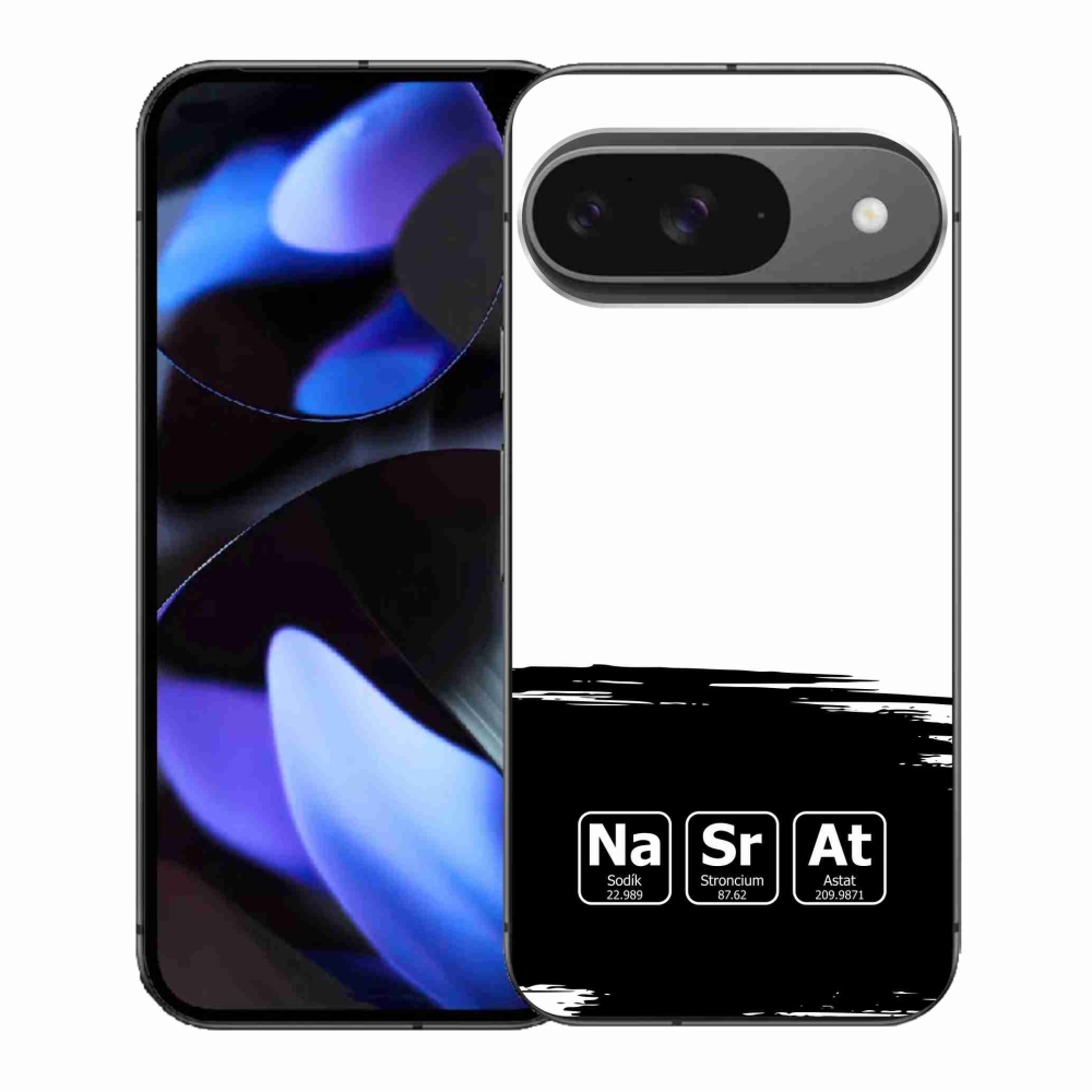 Gél borítás mmCase a Google Pixel 9/9 Pro számára - kémiai elemek fekete és fehér háttérrel